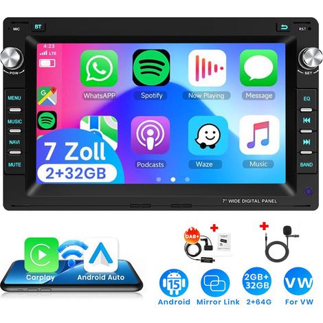 Autoradio Android 15 7 Pouces 2Go+32Go pour VW Polo 9N / Golf 4 / Passat B5 - Apple CarPlay, GPS, RDS, Microphone Intégré - 2+32G DAB+ (1/5)