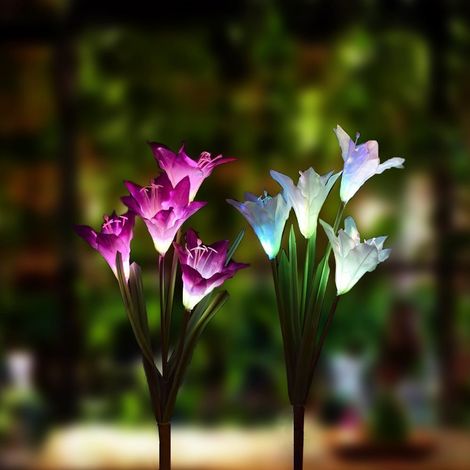 Luminaire Solaire Jardin - Fleur de Lis Solaire avec Tige en Acier - Étanche IP65 - 2 Pièces