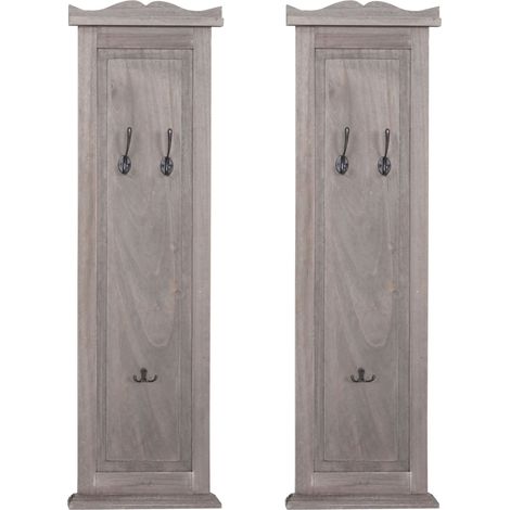 2er-Set Garderobe H33, Wandgarderobe Garderobenpaneel, Wandhaken Holz 109x28x4cm grau-braun shabby