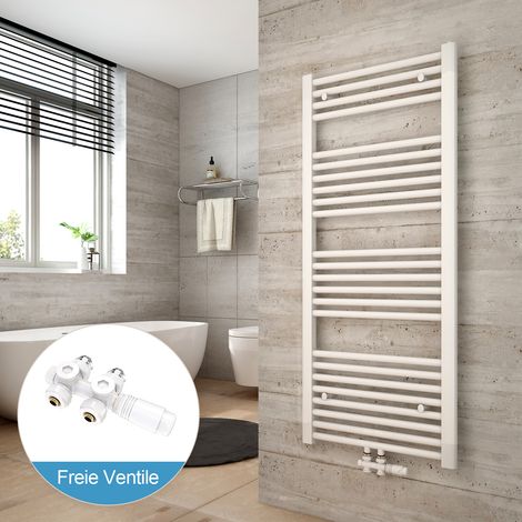Heilmetz Radiadores toalleros de agua conexión intermedia Incluye conexiones de radiador 120x50cm Blanco Radiador + Blanco Válvula