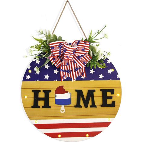 Willkommensschild aus Holz, Heimdekoration für Partys, Leuchtschild, Holzplakette in den Farben der amerikanischen Flagge (Home-Stil Sterne und Streifen (mit Beleuchtung)) (1/2)