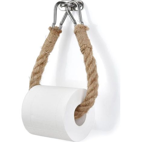 Soporte para rollo de papel higiénico, 50 cm, marrón, cuerda de cáñamo, higiénico, soporte para papel higiénico, montaje en pared, accesorios de baño (1/5)