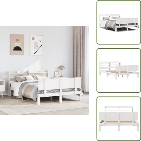 Letto con ripiani - vidaXL Giroletto con Testiera Bianco 150x200 cm Legno Massello di Pino - Letto in legno massello