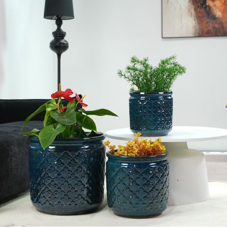 Set de 3 macetas de cerámica Ø38/30,5/23 cm, azul verdoso brillante (1/5)