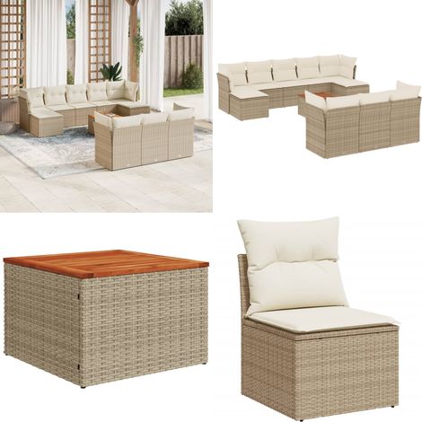 11-tlg. Garten-Sofagarnitur mit Kissen Beige Poly Rattan - Gartenmöbel - Outdoor Möbel - Rattan Gartenmöbel - Lounge Set - Esstisch - Home & Living (1/5)
