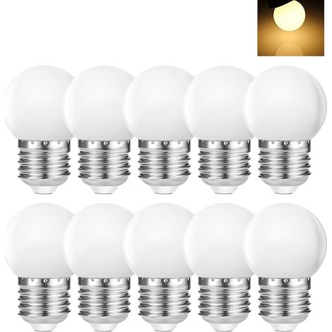 10 bombillas LED de globo de 1 W con base de rosca E27, repuesto de bombilla de 5 W, para decoración de fiestas, blanco cálido 2700 K, 50 lm, CA 220 V [Clase energética G]