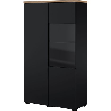 Estantería Baletu 108, Negro + Roble, Con puertas, Cerrable, Aglomerado laminado, Vidrio, Número de puertas: 0, Número de cajones: 0, 140x80x35cm (1/5)