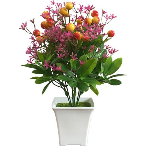 Plante Artificielle En Pot - Simulation Bonsai Fruits Jaunes - Décoration Intérieur Extérieur Bureau Maison - 1 Pièce (1/2)