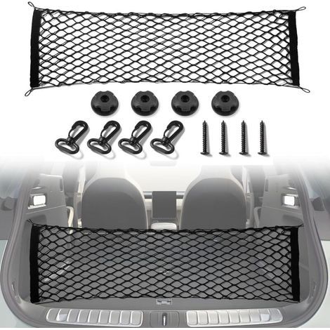 Filet de rangement pour coffre de voiture, filet de chargement rétractable et flexible avec crochets, filet de rangement extérieur réglable (90 x 40 cm) adapté aux SUV, voitures et camions. (1/4)