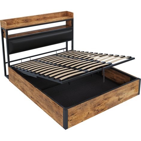 Cama canapé 180 x 200 cm con cabecero tapizado, USB, negra, metal y madera HOMVRA (1/5)