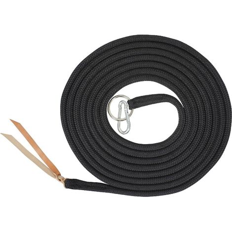 Longia soft control 6,78 m in nylon 14mm con moschettone e punta in cuoio: Taglia unica, Nero