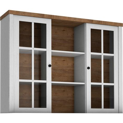Aparador Ferdore 143, Roble de lefkada + Pino Anderson, 111x130cm, Número de puertas: 235cm, MDF, Aglomerado laminado, Vidrio, LED