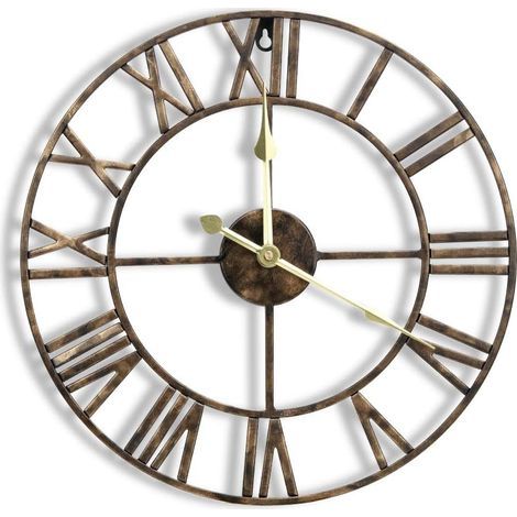 Horloge murale en métal de 16 pouces avec chiffres romains 3D, mouvement silencieux et fonctionnement à piles, superbe décoration murale pour cuisine, salon et ferme, bronze vintage (1/4)