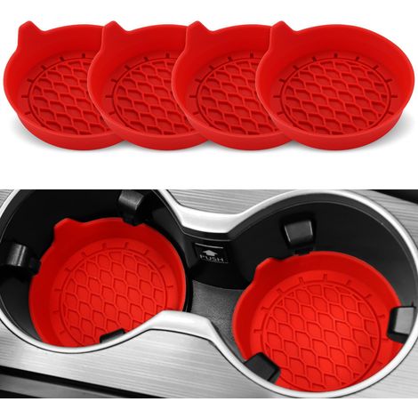 Dessous de verre pour porte-gobelet de voiture, revêtements en silicone pour porte-gobelet, antidérapants et universels, accessoires intérieurs de voiture, ensemble unisexe de 4, couleur : rouge (1/5)