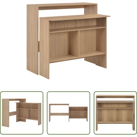 Eiche - Bartisch mit 2 Tischplatten Eichenoptik 130x40x120 cm (1/5)