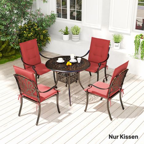 Lot 4 coussins de siège 108 x 50 x 5cm rouge vin, avec rubans, usage intérieur / extérieur, adapté jardin et salle à manger