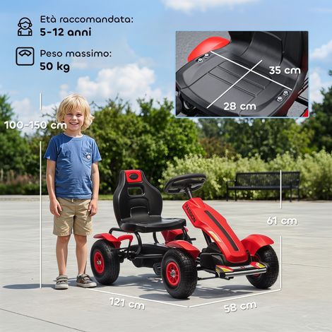 Kart à pédales pour enfants de 5 à 12 ans, avec siège réglable et frein à main, 121 x 58 x 61 cm, rouge. (1/5)