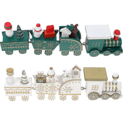 Lot de 2 décorations de Noël artisanales en bois, train ornemental, décoration de fenêtre (1/3)