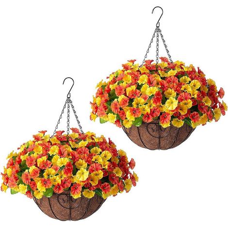 Fleurs artificielles suspendues avec panier – Résistantes aux UV – pour porche ou terrasse – Lot de 2 (1/5)