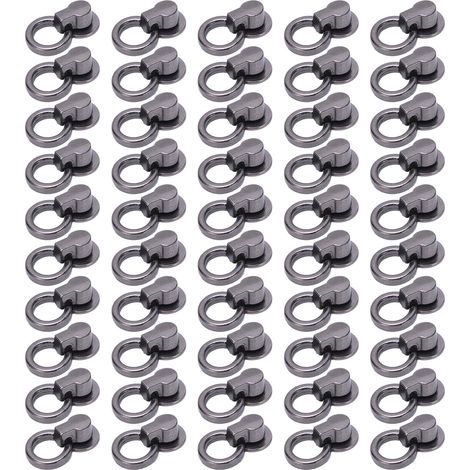 50 Ensembles de Rivets Moine avec Anneaux, Tête Ronde 13x12mm en Cuivre Haut Brillant pour Vêtements, Sacs, Chaussures DIY - Argent et Noir (1/5)