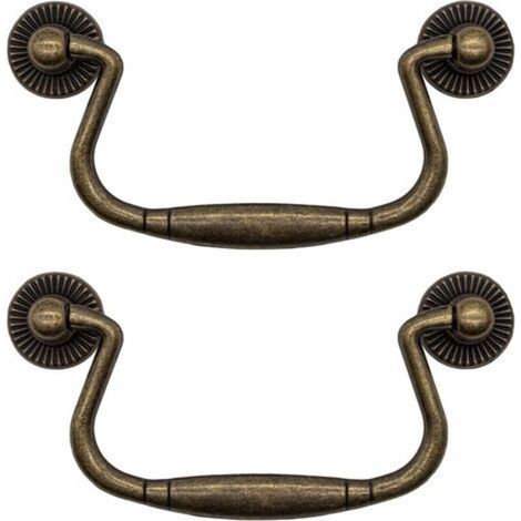 Antique Brass - Set of 2 Folding Iron Handles for Furniture Doors, Chests, Kitchens, Cupboards, etc. 8148mm (1/4)