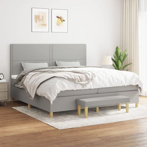 Lit à sommier tapissier avec matelas - Cadre De Lit Moderne: King Size - Lit Double - Gris clair 200x200cm Tissu Chic-526024 (1/5)