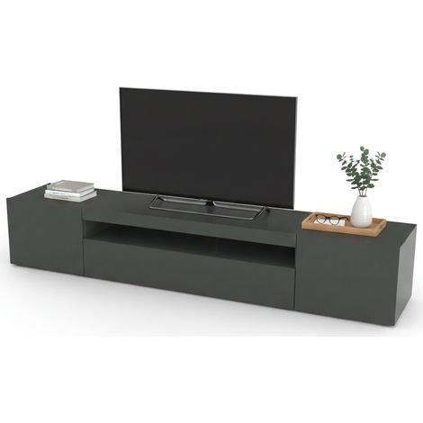 Dmora Mobile da soggiorno Porta TV, Made in Italy, Supporto per TV da salotto a 3 ante e ripiani, cm 200x40h37, colore Antracite lucido, con imballo rinforzato