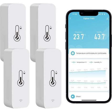 Zigbee Capteur de température et d'humidité sans fil intérieur et extérieur avec notifications d'application à distance et compatible avec l'application Tuya (4 pièce)