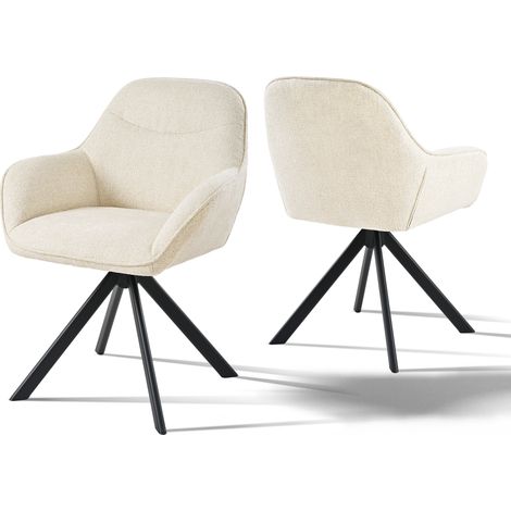 Goeurvant Chaise pivotante à 360° avec assise moelleuse, dossier courbé et accoudoirs ergonomiques, confort élégant pour toutes les pièces - Lot de 2 - Blanc - Chenille