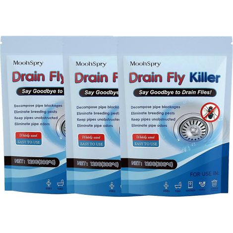 3x Nettoyant anti-mouches des canalisations - Solution puissante pour le nettoyage des canalisations à base d'hydroxyde de sodium et de poudre d'aluminium, élimine les mouches, décompose les bouchons, (1/4)