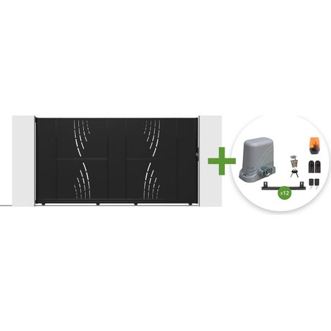 NALI VELETA 3,5 m Stahl-Schiebetor, 160 cm hoch, Schwarz + C600-Motor