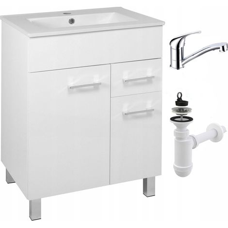 Badezimmermöbel mit Waschbecken 60 - Weiß Hochglanz - Elegant - Praktisch - Große Kapazität (1/5)