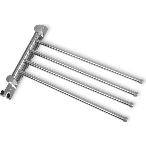 Porte-serviettes Pivotant 4 Bras - Acier Inoxydable Brossé - Montage Murale - 33 cm - Pour Salle De Bain Cuisine WC Et Entrée - 1 Pièce (1/5)