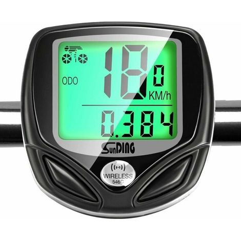 Ciclocomputador inalámbrico, velocímetro LCD retroiluminado, multifuncional, resistente al agua, odómetro, negro (1/5)