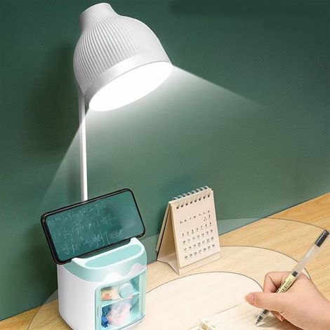 Lampe De Bureau Avec Boîte De Rangement - Protection Oculaire - 3 Niveaux D'éclairage - Prise Usb - En Plastique Blanc - 46 X 11 X 10 2 Cm - 1 Pièce (1/5)