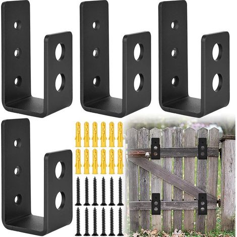 Lot de 4 supports en U en acier inoxydable, barres de porte en acier pour barricades, serrures de porte de sécurité en U en profilé en acier pour serrures de porte renforcées, supports avec (1/5)