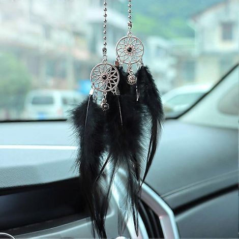 Attrape-rêves Miroir Pendentif de Voiture Accessoire Intérieur Plume Porte-Bonheur Décoration (1/5)