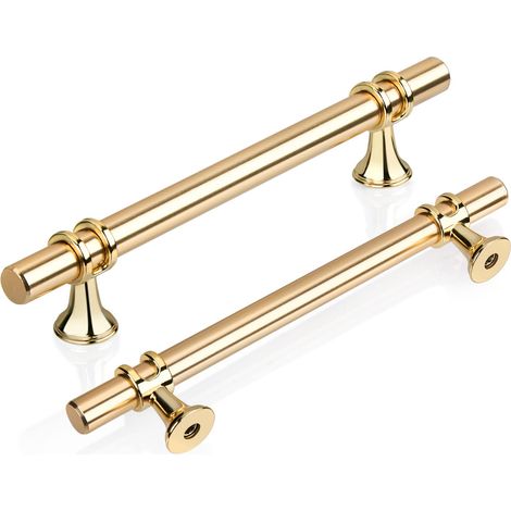 Lot de 6 Doré T Poignée Meuble Cuisine 128mm, Moderne Élégant Or Poignée Porte Armoire Alliage de Zinc Bouton Tiroir pour Cuisine, Salle de Bain, Chambre, Bureau Inclus Vis (1/5)