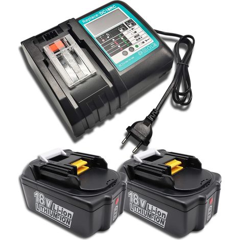 Powerwings – Lot de 2 batteries 18V 5.0Ah Li-Ion pour Makita – Chargeur 3A inclus – Compatible avec BL1860B, BL1840, DMR107, DMR108
