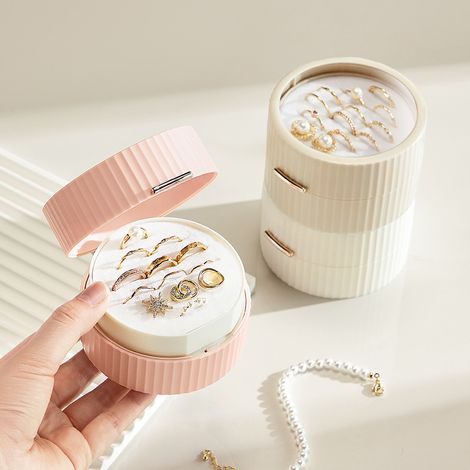 Boîte à bijoux compacte portable 3 pièces avec fermeture magnétique et poignée plaquée or, élégante, adaptée aux bagues, boucles d'oreilles et colliers (1/4)