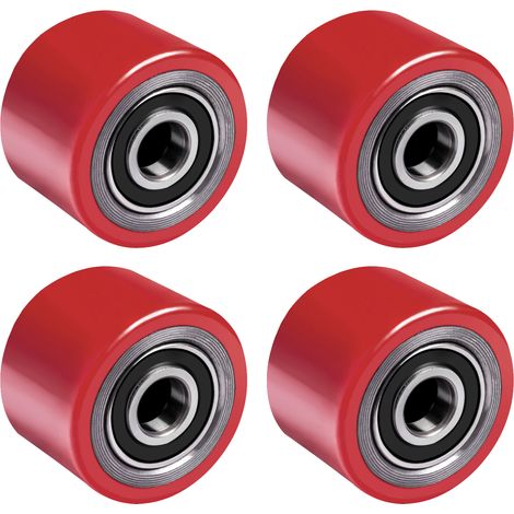 Lot de 4 Roulettes de Transpalette Polyuréthane PU 82 x 50 mm, 500 kg Max noyau acier inoxydable, axe de 20 mm avec roulement à billes double montageaxe Roue pour matériel d'atelier chariots manuels