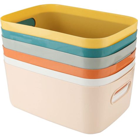 Lot de 6 boîtes de rangement en plastique - Plusieurs couleurs - 24 x 16 x 9 cm - Pour cuisine, placard, bureau, salle de bain, jouets - Bacs de rangement ouverts avec poignées (1/5)