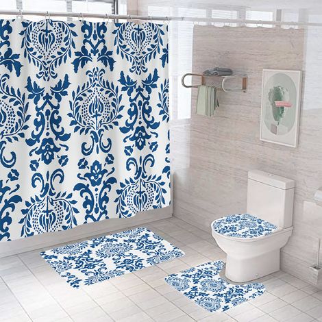 Duschvorhänge mit weicher, rutschfester Badematte und WC-Deckel für B