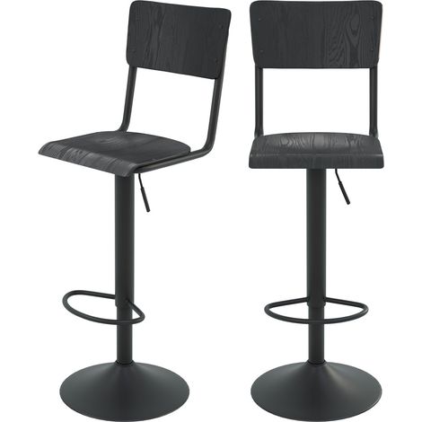 Silla de bar Clem en madera negra ajustable 60/80 cm (juego de 2)