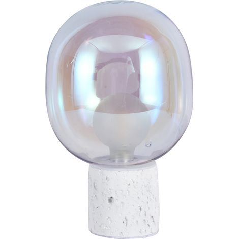 Lampe à poser en verre irisé et béton blanc H24 cm - Bulle (1/5)