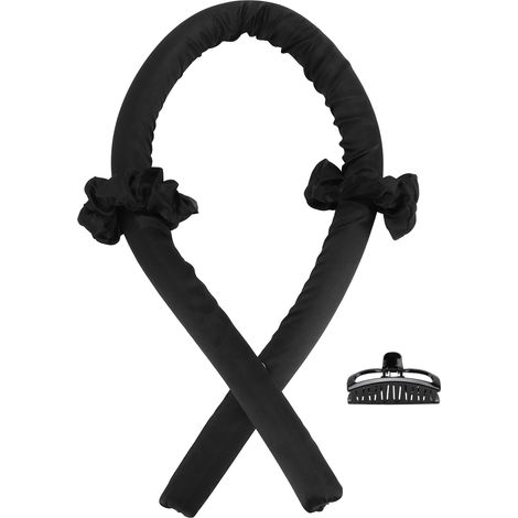 Rouleau à boucler sans chaleur en mousse, bandeau coiffant avec pinces à cheveux, noir.