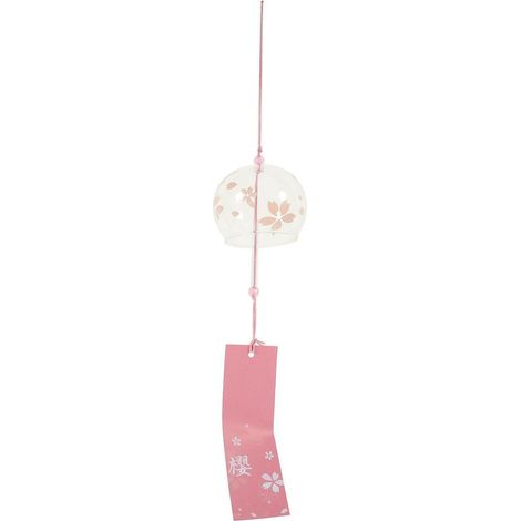 Carillon japonais en verre rose avec motif de fleurs de cerisier, fait main, pour jardin et balcon