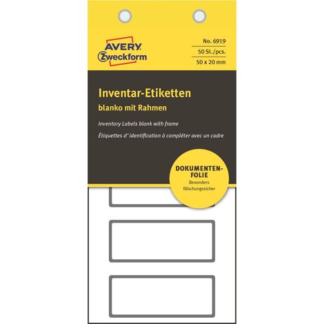 50x Inventar-Etiketten 50x20mm Dokumentenfolie abziehsicher Blanko (1/5)