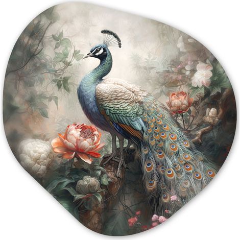 LE TABLEAU Paon - Plumes de paon - Oiseau - Jungle - Fleurs Decoration Murale Peinture 60x60 cm (1/4)