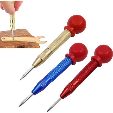Poinçon Central Automatique - 130 mm - Acier et Alliage d'Aluminium - Pour Bois Métal Plastique et Vitres Automobiles - Réglage de l'Effet et Capuchon Amortisseur - 3 Pièces (1/4)